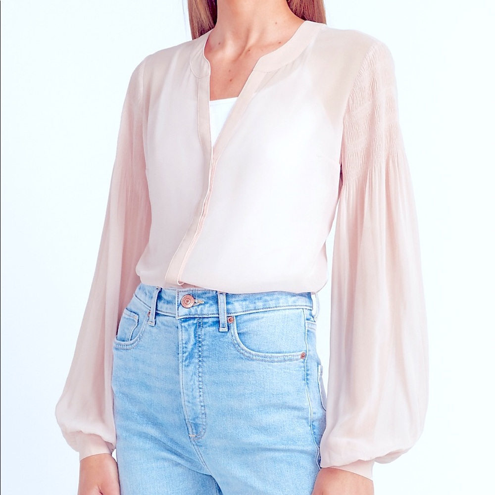 Pleated sleeve sheer top